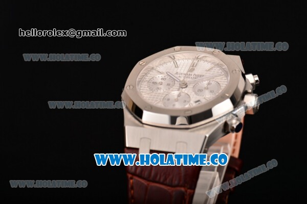 Audemars Piguet Royal Oak Chronograph 41mm Swiss Valjoux 7750 Automatic Steel Case with White Dial Stick Markers and Brown Leather Strap (EF) - Click Image to Close